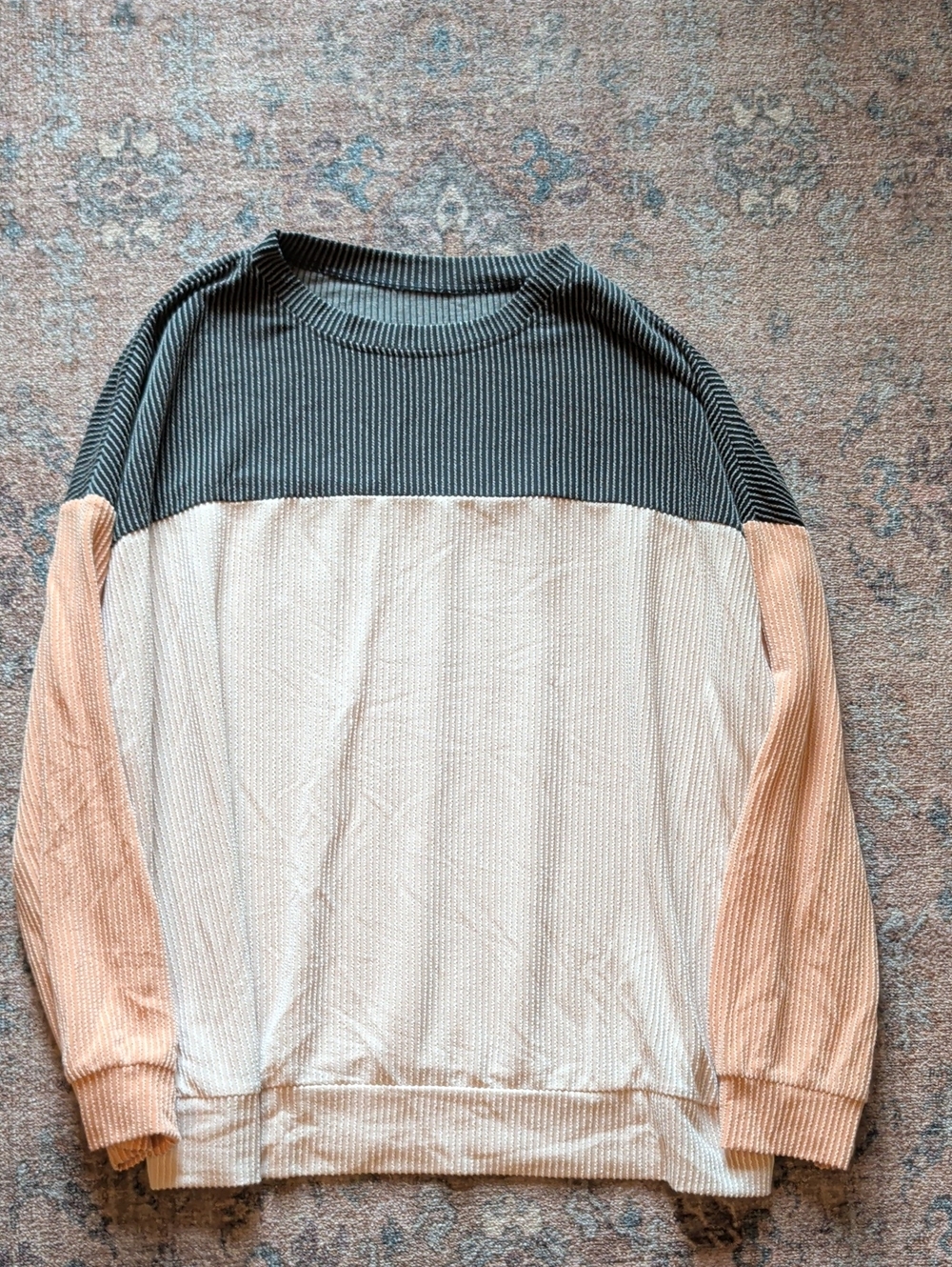 Amazon Colorblock Crewneck Sweater - Black, Cream & Peach